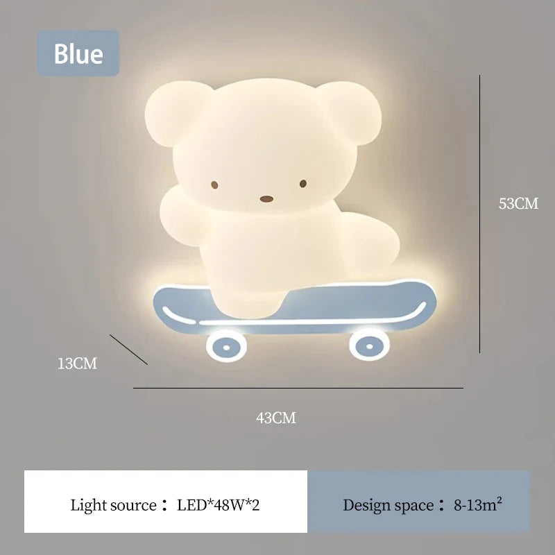 plafonnier ours skateboard lumineux pour chambre d'enfant moderne