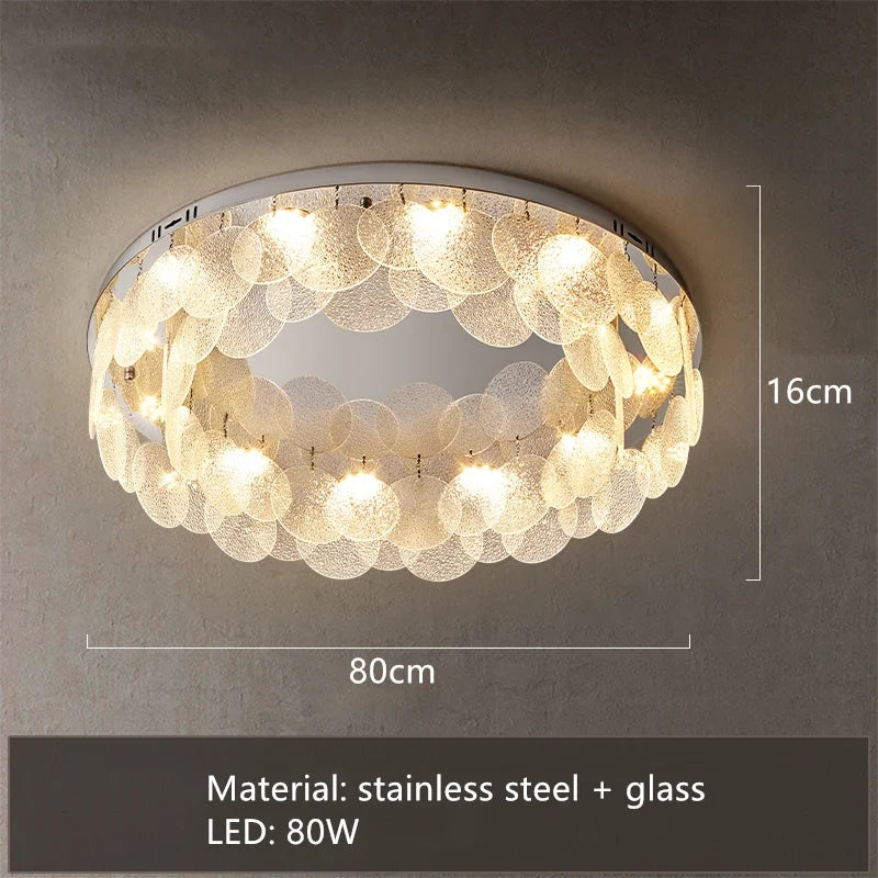 plafonnier led rond moderne en acier inoxydable et verre