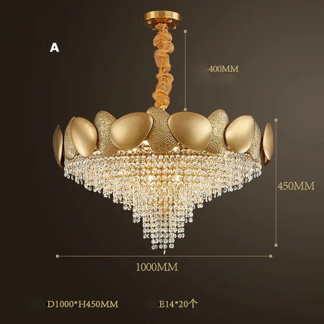 lustre moderne en cristal avec pampilles et led