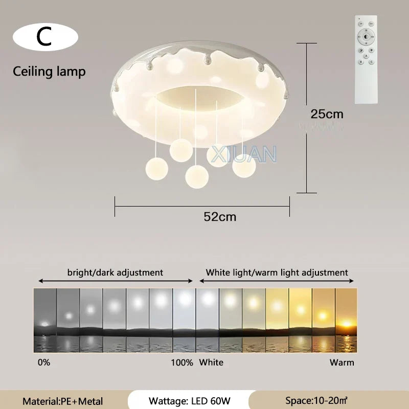 52cm Donuts Pendant Lamp With Remote Control Dimming Children's Room Bubble Ball Chandelier Light Kids Nursery Bedroom Lamp LED