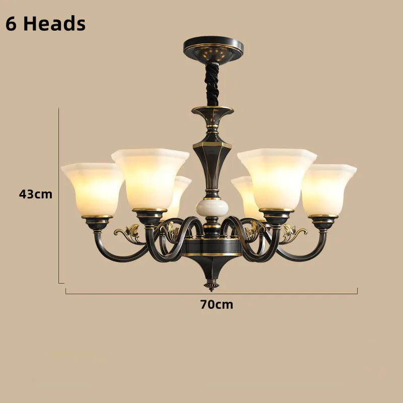 lustre vintage en cuivre avec abat-jour en verre dépoli