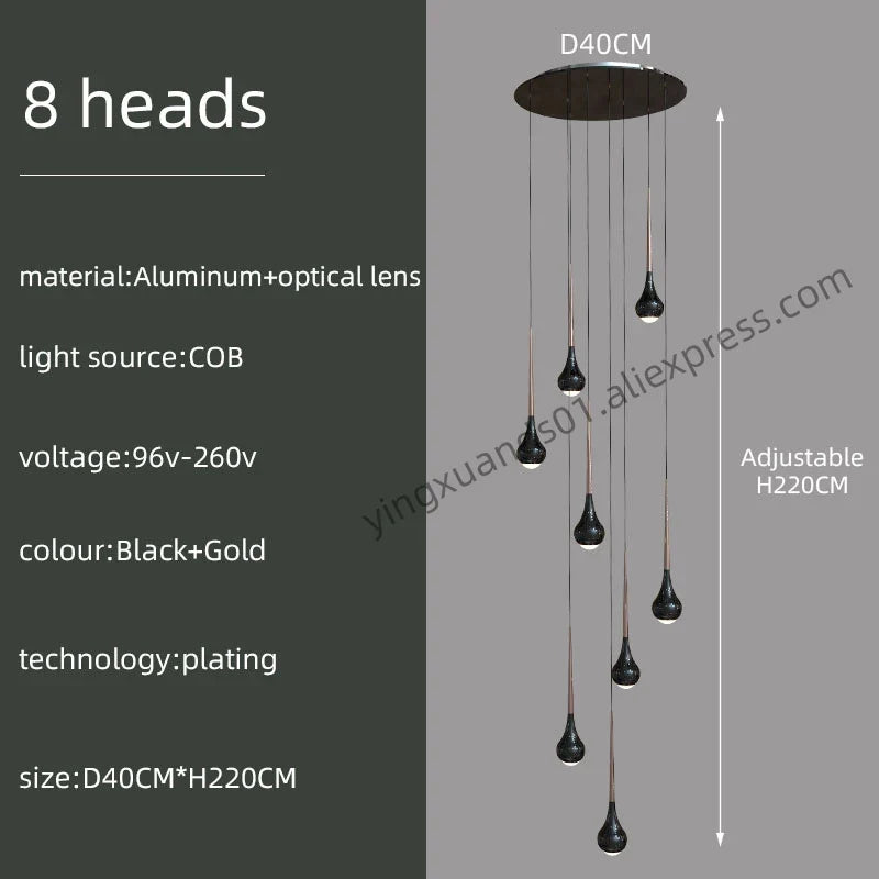 suspension moderne à led pour escalier et intérieur