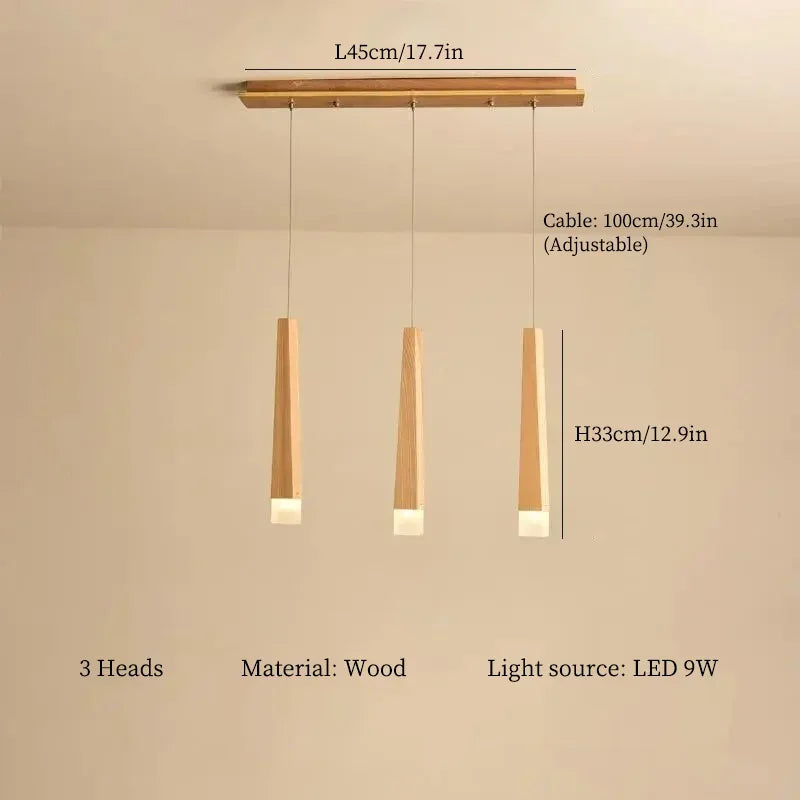 lustre à led en bois nordique pour décoration intérieure