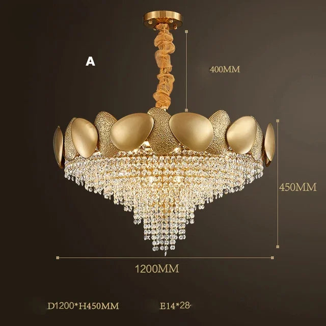 lustre moderne en cristal avec pampilles et led