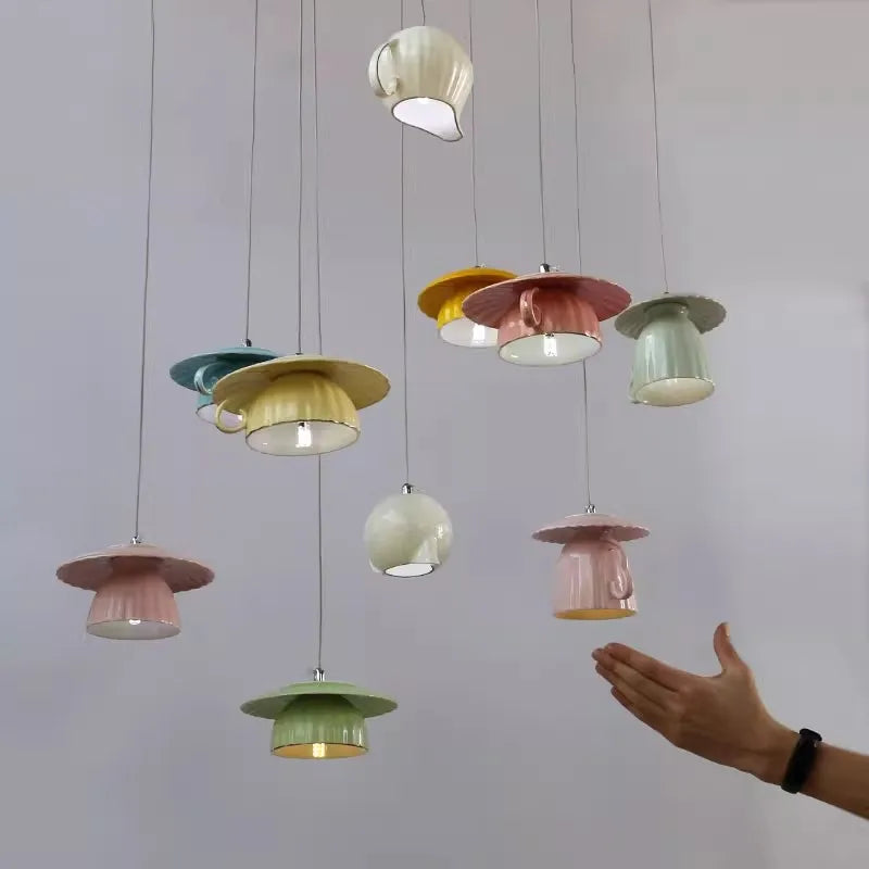 suspension en céramique design art thé éclairage led g4