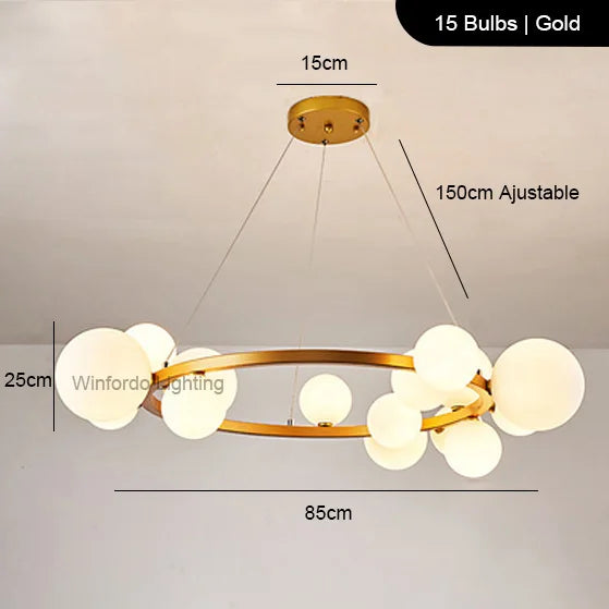 Lustre LED design doré rond à boules en verre