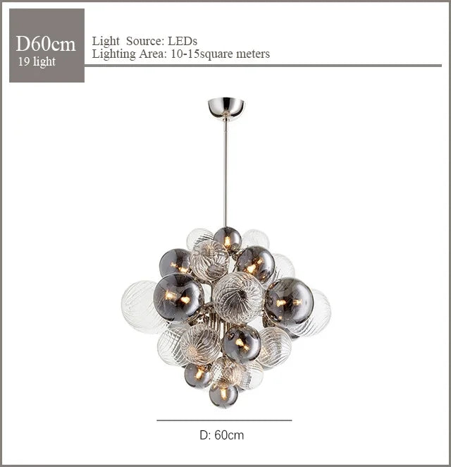lustre nordique en verre globe avec éclairage led