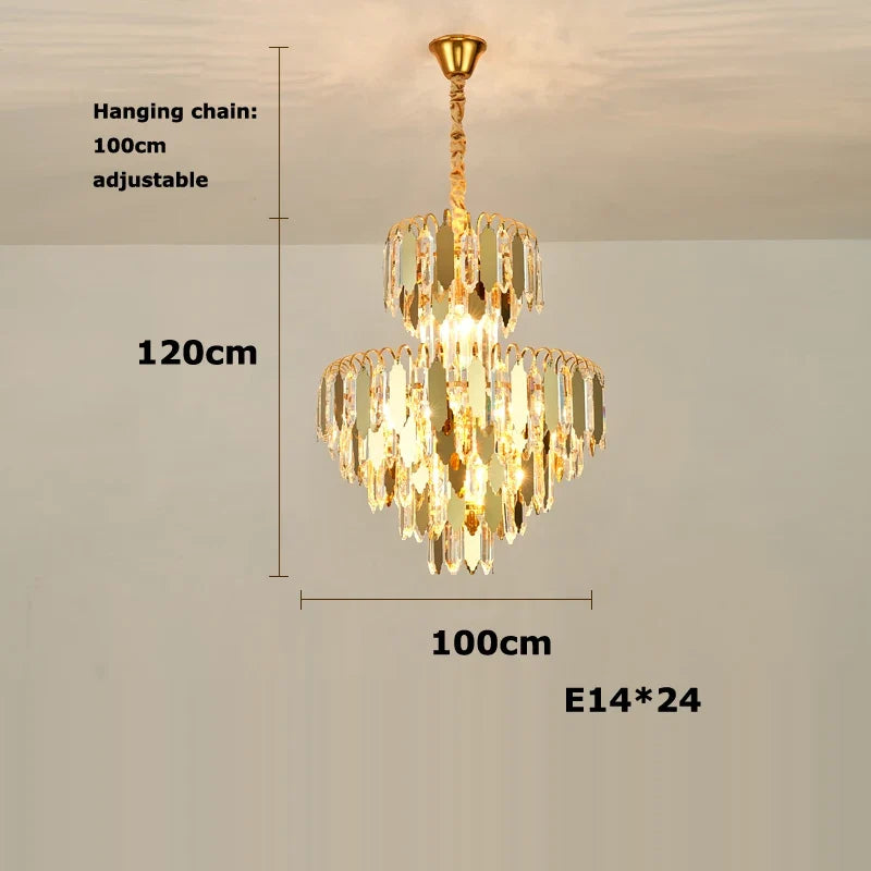 lustre à led de luxe en or chromé pour décoration moderne