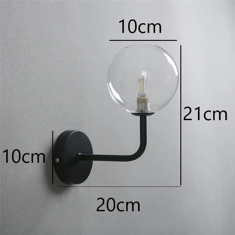 applique murale rétro nordique boule verre courbée métal