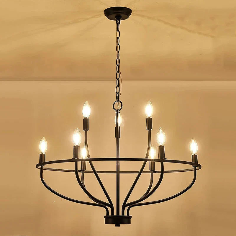 lustre industriel rétro en fer avec branches circulaires