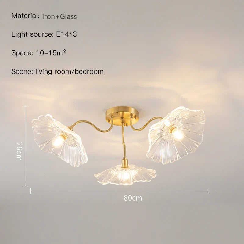 lustre nordique en fer avec verre et décoration dorée