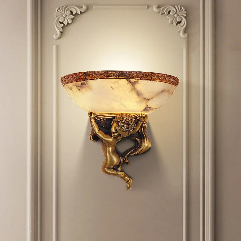 applique murale ange européen en marbre doré pour escalier