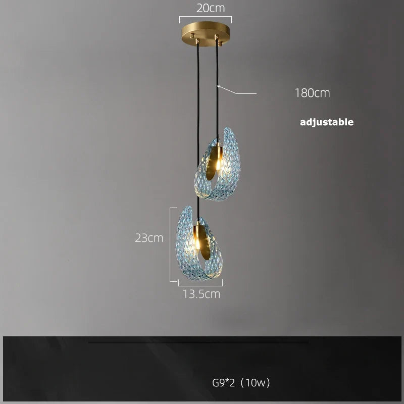 lustre artistique en verre de cristal avec led or