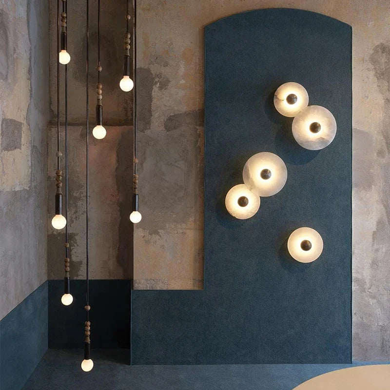 applique murale led en marbre naturel métal doré ronde