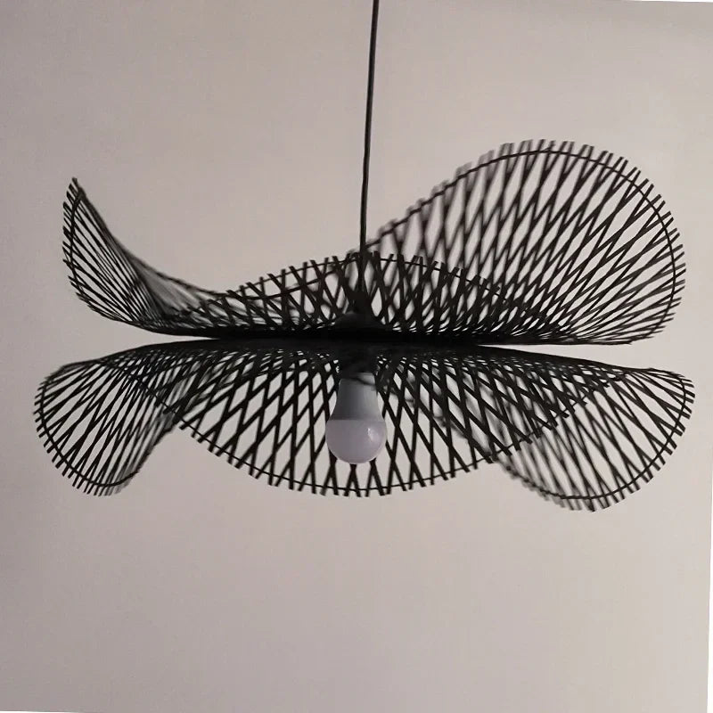 lustre chinois fait main en bambou avec éclairage led suspendu