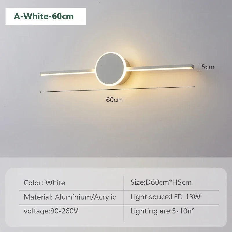 Lampe de applique murale LED moderne 60CM miroir décor longue bande lumineuse ronde base carrée ou appliques murales toilette douche hôtel éclairage lustre