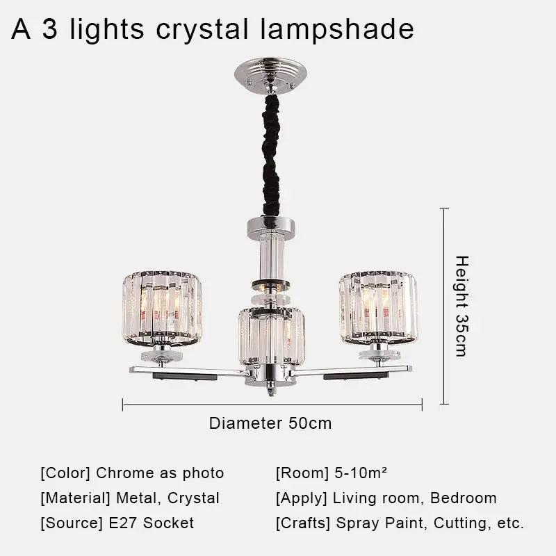 lustre en cristal luxe nordique éclairage métal chromé verre transparent