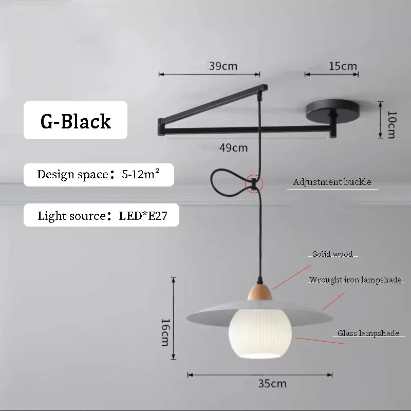 Lustres à bascule de Table à manger modernes LED peuvent être déplacés lampes à long poteau nordique Simple télescopique pliant lustre à bras Long