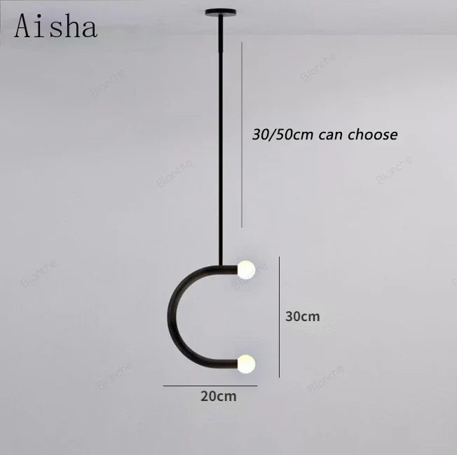 Nordic Creative U-shaped Line Art Led Chandelier Suitable for Corridor Bedroom, Bar and Loft Decoration Industrial Hanging Lamps