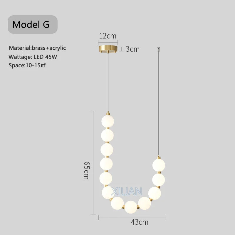 French Luxury Copper Pendant Lamps for Bedroom Living Room Kitchen Table Lighting Acrylic Round Bubble Ceiling Hanging Light