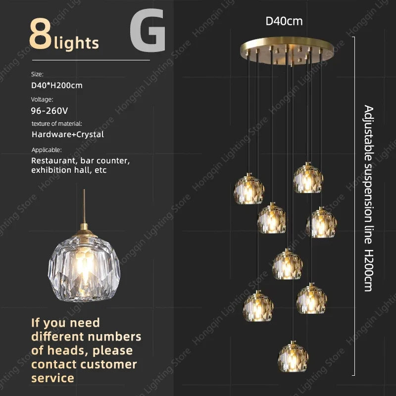 lustre moderne haut en cristal pour éclairage raffiné