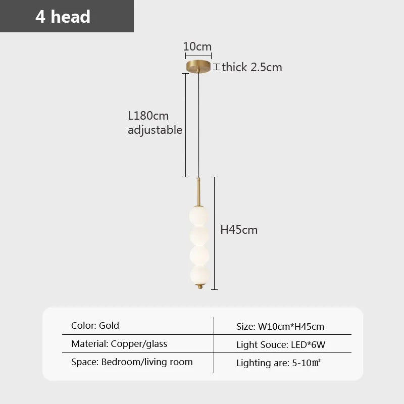 Suspension en verre nordique LED cuivre vent gourde 3-8 tête chevet suspendu décor lampe pour étude chambre salon éclairage