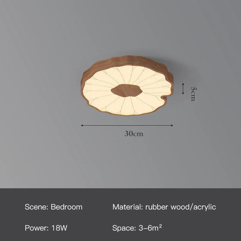 plafonnier moderne design feuille lotus en bois avec lumière led