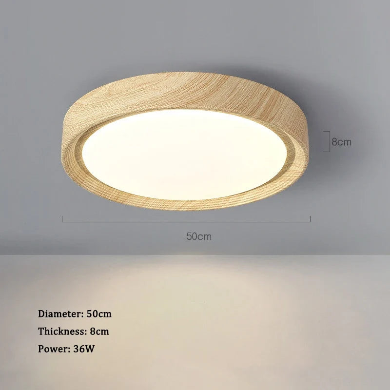 lampe circulaire simple style nordique grain de bois éclairage entrée balcon porche