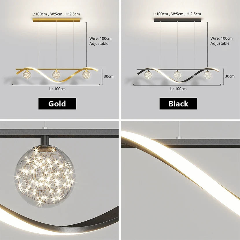 lustre sandyha led étoiles en boule de verre clair suspendue