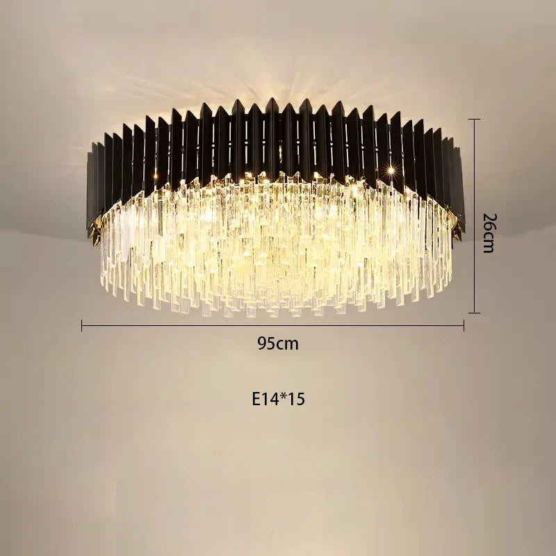 plafonnier led ovales en cristal à intensité variable en or noir