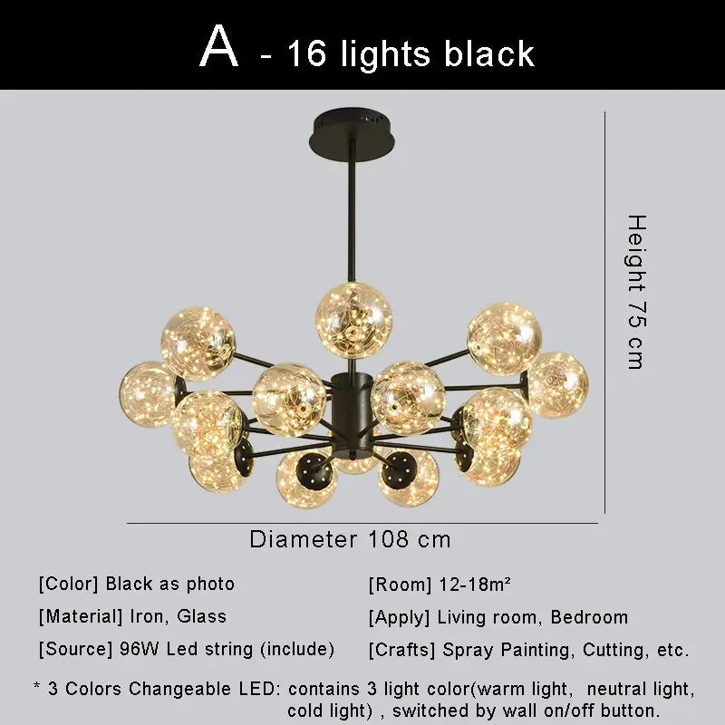 lustre moderne en forme d'étoile avec abat-jour en verre décoratif