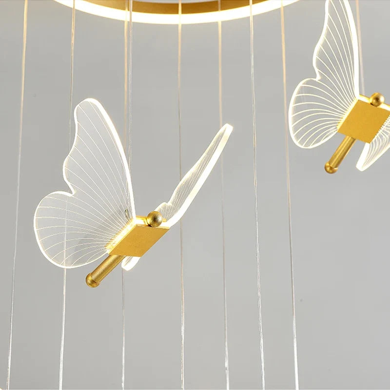 lustre d'escalier moderne acrylique forme de papillon Duplex salon salle à manger Art LED lustre d'escalier lustre en cristal