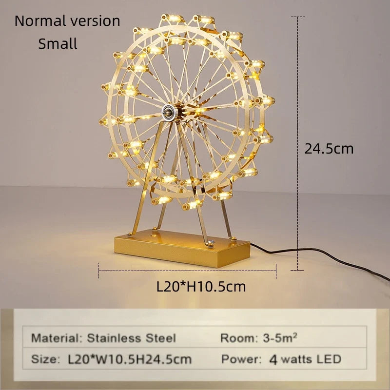 lampe de table rotative led grande roue en acier inoxydable