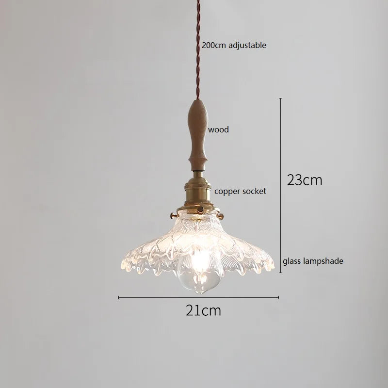 Suspension style japonais en céramique et bois de frêne vintage
