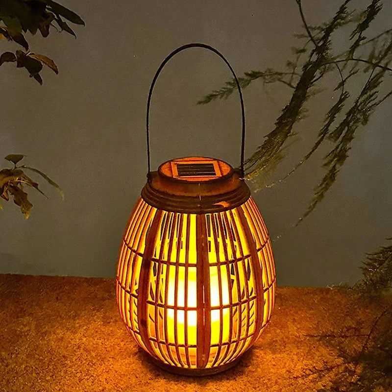 lanterne solaire en rotin pour balcon et jardin décoratif