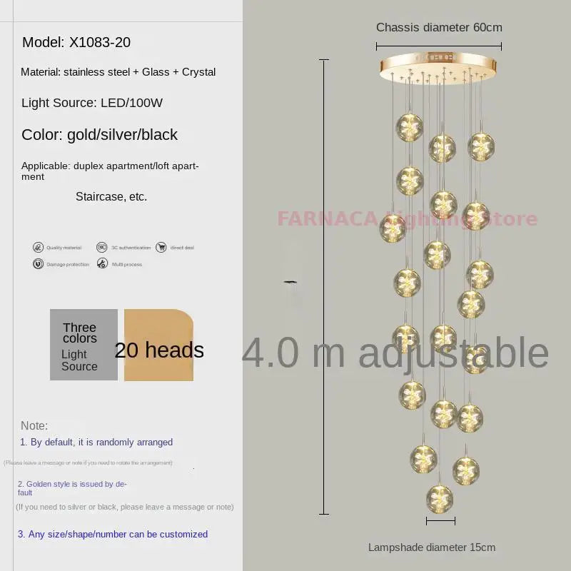 Remote control stair chandelier Nordic creative duplex dining room light lift high living room, apartment decorative chandelier
