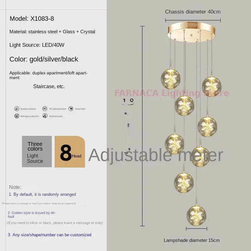 Remote control stair chandelier Nordic creative duplex dining room light lift high living room, apartment decorative chandelier