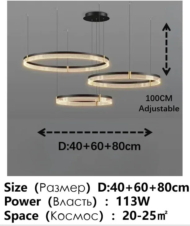 Lustre LED anneau en acrylique au design moderne avec anneau intérieur