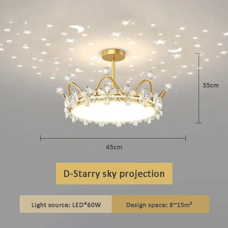 lustre en cristal couronne d'or pour décoration enfant étoile luxueuse