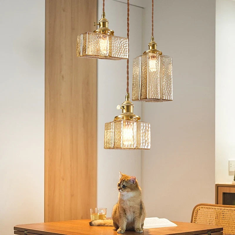 suspension de style japonais vintage en verre et laiton led