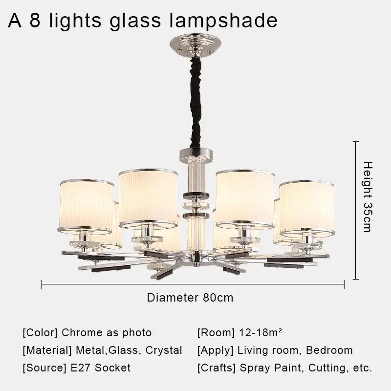 lustre en cristal luxe nordique éclairage métal chromé verre transparent