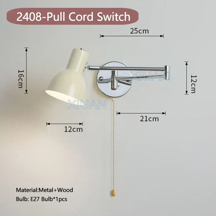 applique murale moderne bras pivotant led en tissu plissé métal