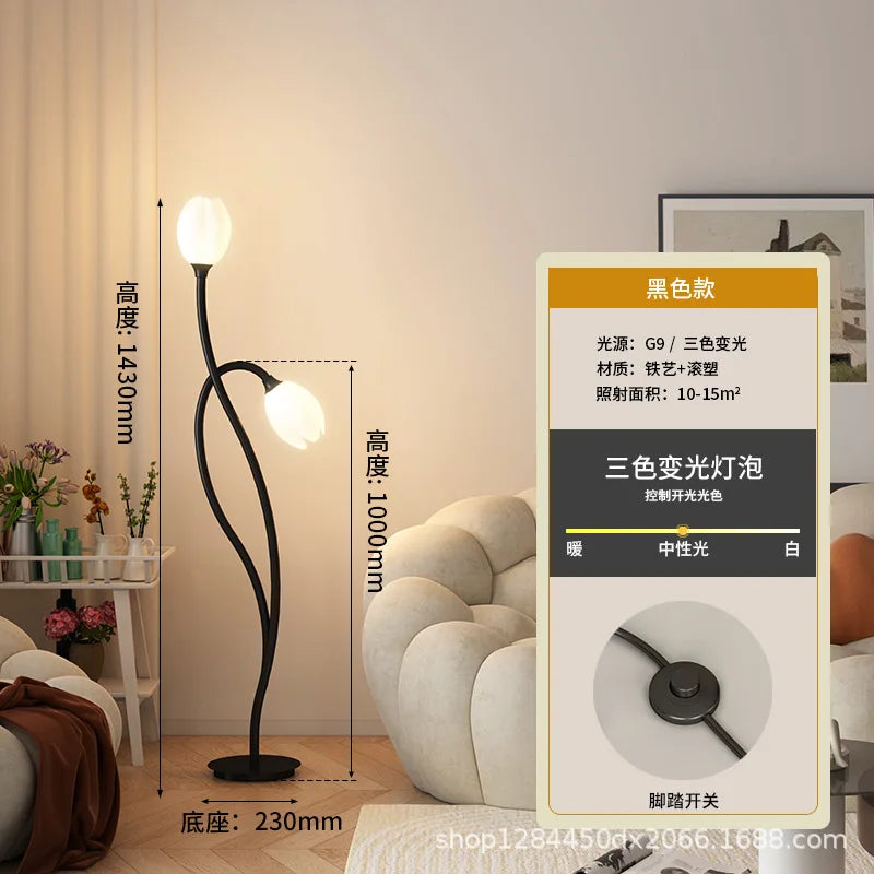 lampe de sol à led double tête en forme de fleur