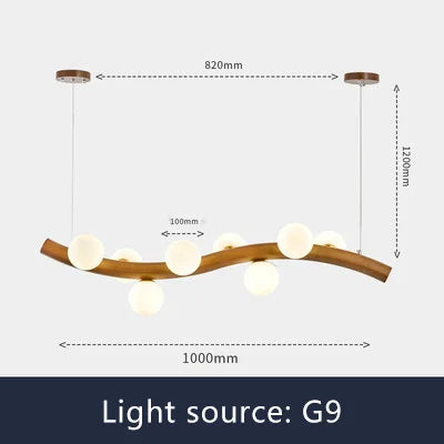 suspension luminaire en bois massif et verre simple