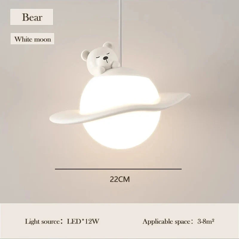 lustre mignon en forme de lapin ours et lune pour chambre d'enfant