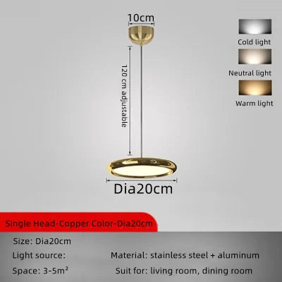 lustre en aluminium led design plaqué circulaire