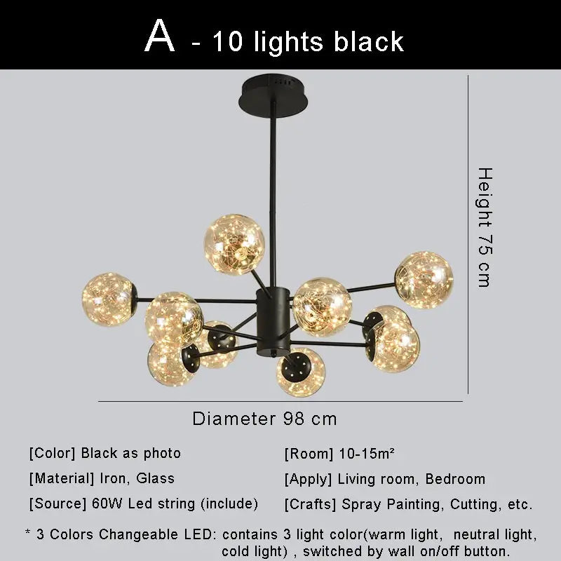 lustre moderne en forme d'étoile avec abat-jour en verre décoratif
