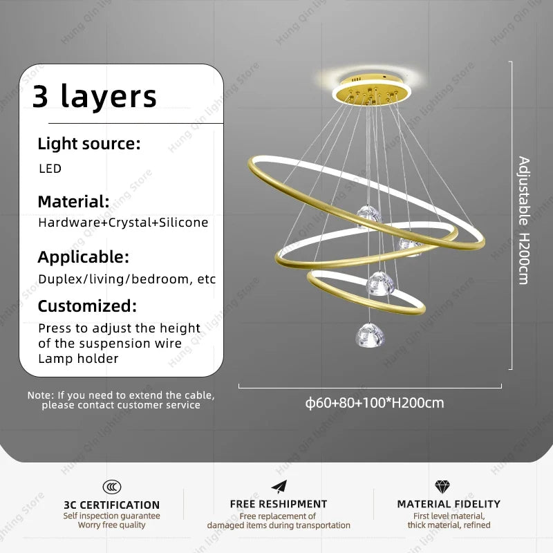 lustre moderne en cristal avec éclairage à led