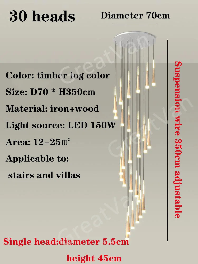 suspension led moderne pour escalier duplex nordique
