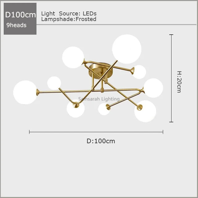 2024 Modern Golden LED Chandelier For Living Room Bedroom Nordic Luxury Glass Ball Ceiling Hanging Lamp